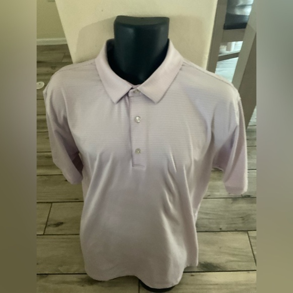 Men’s used purple striped play dry Greg Norman golf polo shirt size XL